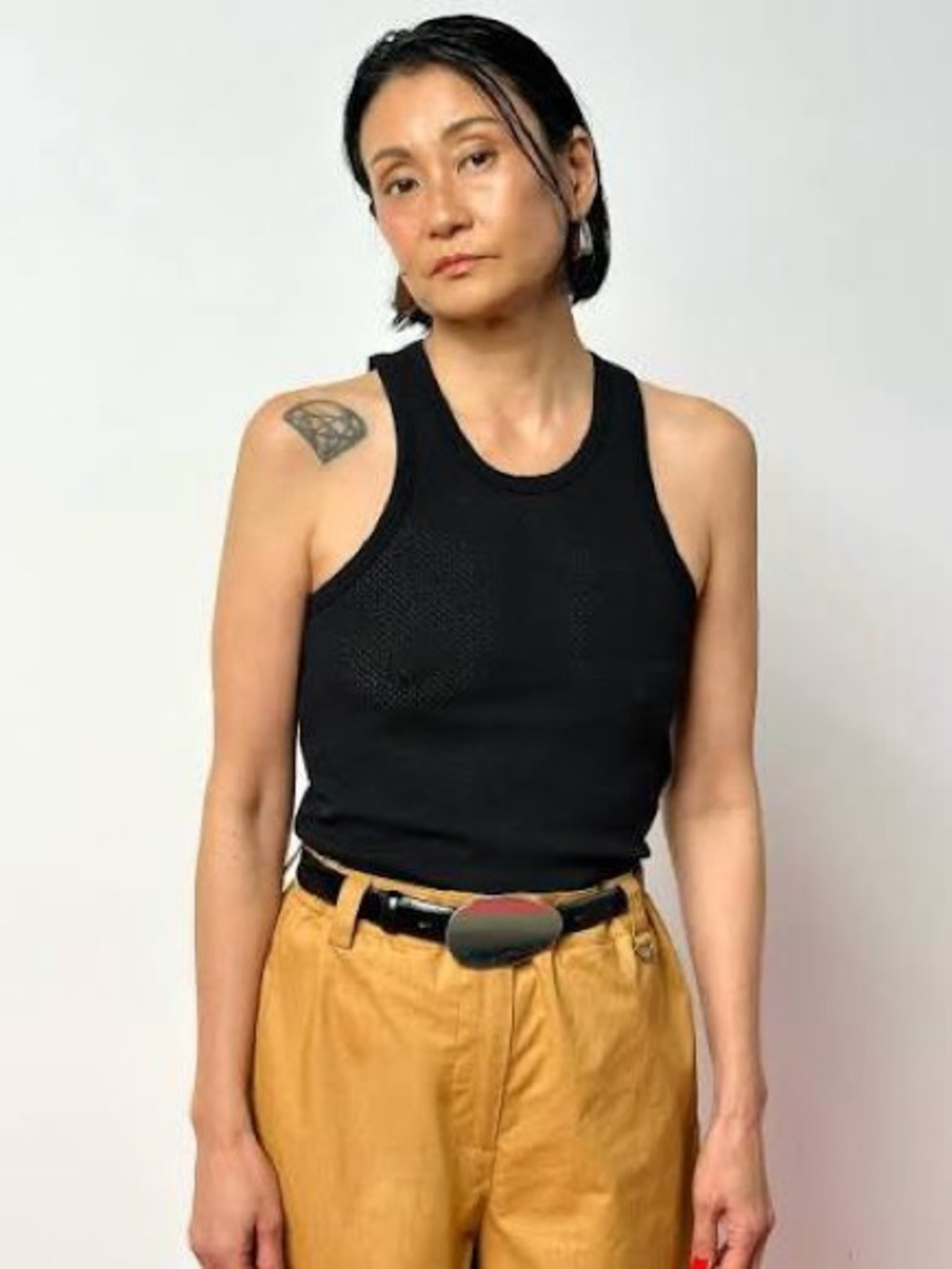 Black Ribbed cotton Tank Top - Women